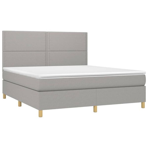 vidaXL Boxspring met matras en LED stof lichtgrijs 180x200 cm