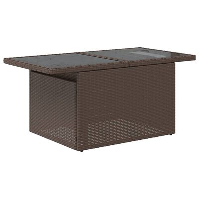 vidaXL Tuintafel met glazen blad 100x55x73 cm poly rattan bruin