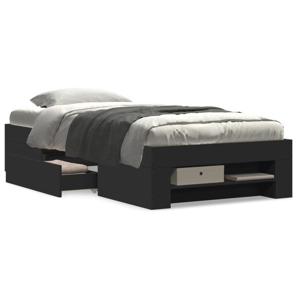 vidaXL Bedframe bewerkt hout zwart 90x200 cm