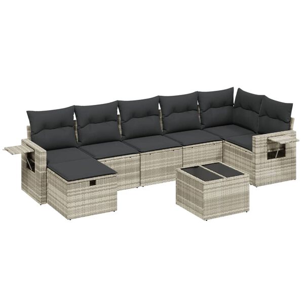 vidaXL 8-delige Loungeset met kussens poly rattan lichtgrijs