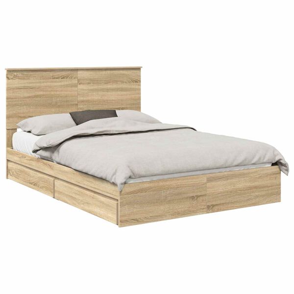 vidaXL Opslag bed met lade Sonoma Eiken 140 x 200 cm Bewerkt hout