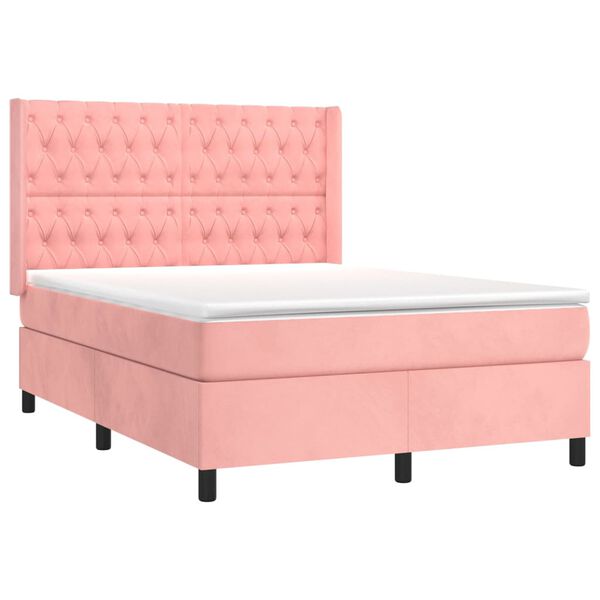 vidaXL Boxspring met matras fluweel roze 140x200 cm
