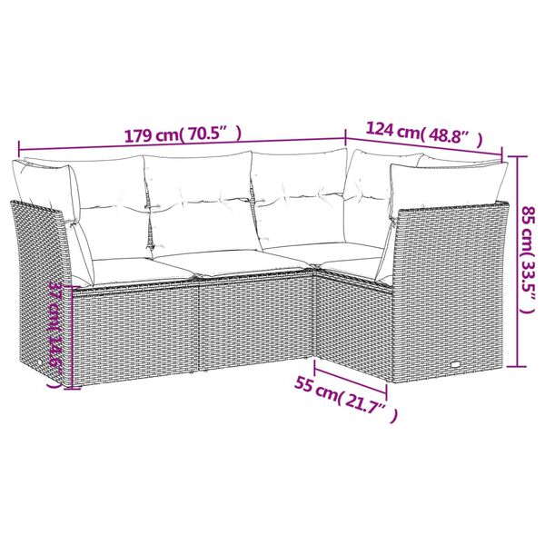 vidaXL 4-delige Loungeset met kussens poly rattan beige