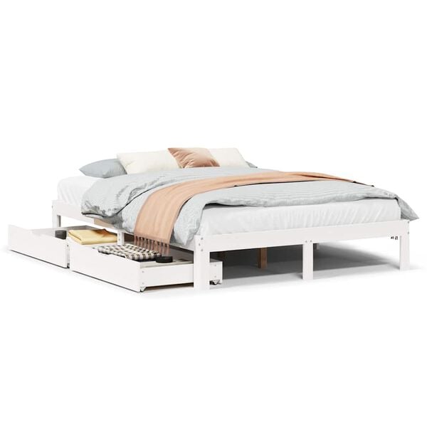 vidaXL Bedframe met lades massief grenenhout wit 150x200 cm