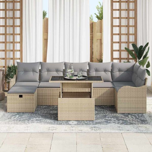 vidaXL Tuin Sofa Set met kussen met opslag 8 pcs Beige Poly riet