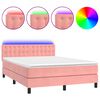 vidaXL Boxspring met matras en LED fluweel roze 140x190 cm