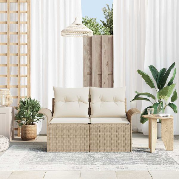 vidaXL Tuinbank met kussen Beige 141 x 62 x 69cm poly rattan