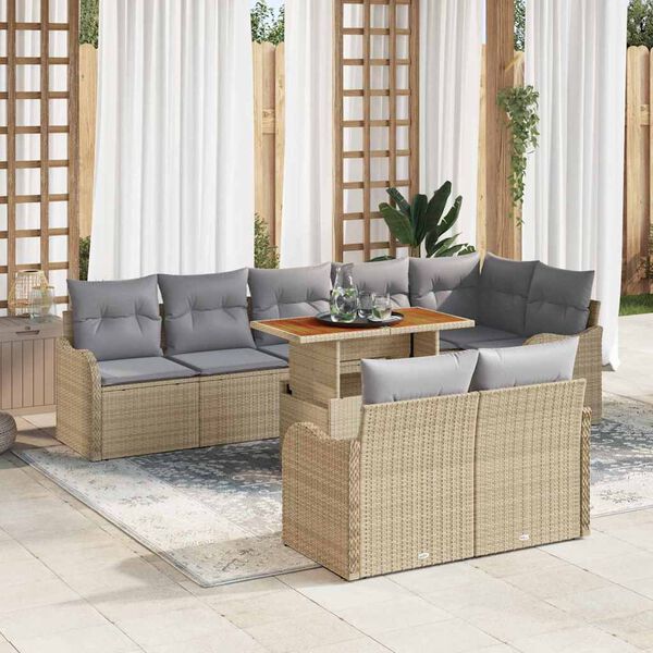 vidaXL Tuin Sofa Set met kussen 9 pcs beige en lichtgrijs