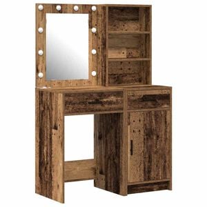 vidaXL Make-up tafel set met LED 2 st Oudhout Bewerkt hout