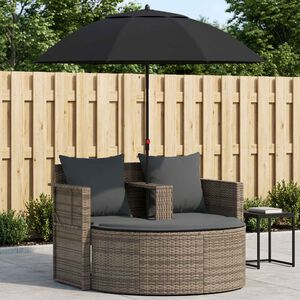 vidaXL Tuinbank 2-zits met kussens en parasol poly rattan grijs