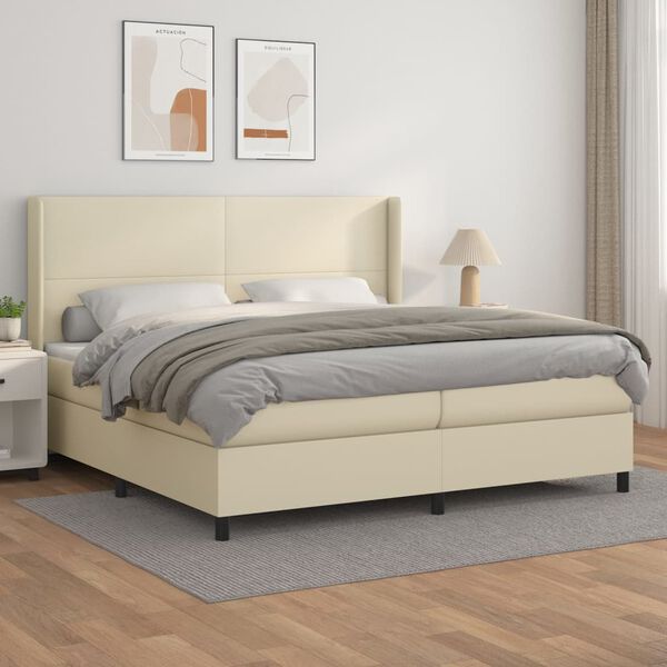 vidaXL Boxspring met matras kunstleer cr&egrave;mekleurig 200x200 cm