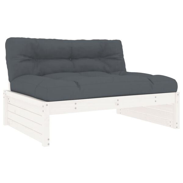 vidaXL 4-delige Loungeset met kussens massief hout wit