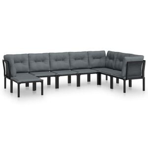 vidaXL 8-delige Loungeset poly rattan zwart en grijs