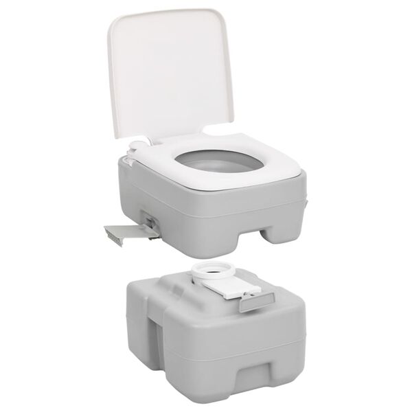 vidaXL Campingtoilet draagbaar 20+10 L HDPE grijs en wit