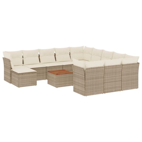 vidaXL 13-delige Loungeset met kussens poly rattan beige