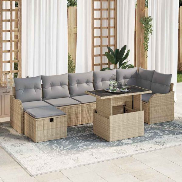 vidaXL Tuin Sofa Set met kussen met opslag 8 pcs Beige Poly riet