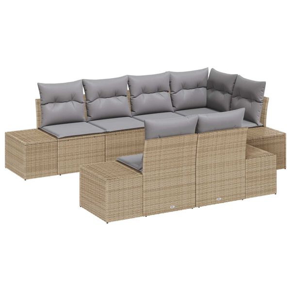 vidaXL Tuinbankenset met opslag 7 pcs Beige en Licht Grijs poly rattan