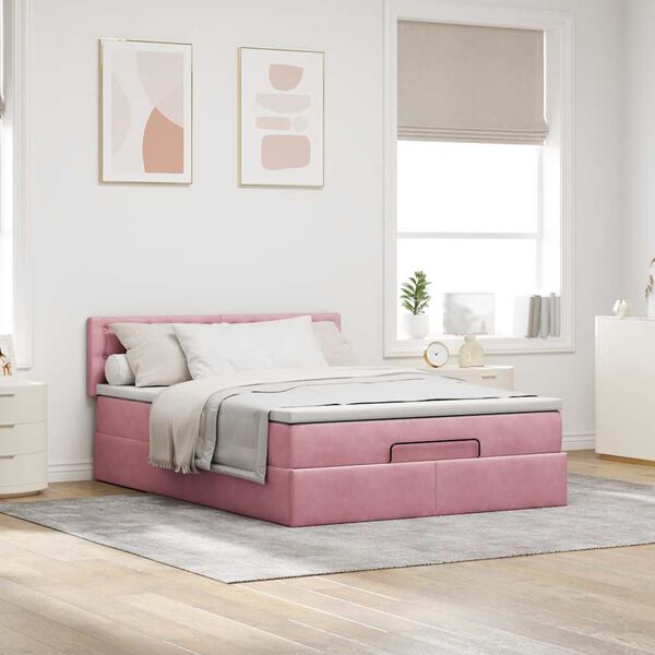 vidaXL Ottoman bed met matras en LED's 140x200cm fluweel roze