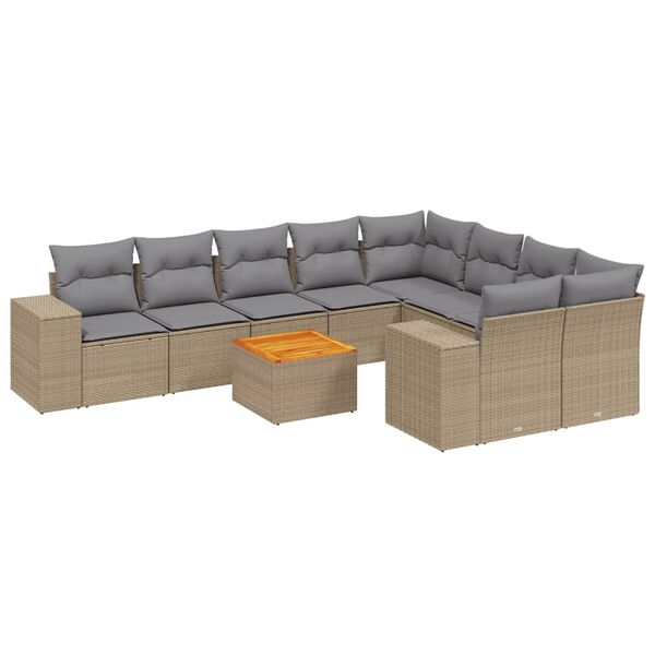 vidaXL 10-delige Loungeset met kussens poly rattan beige