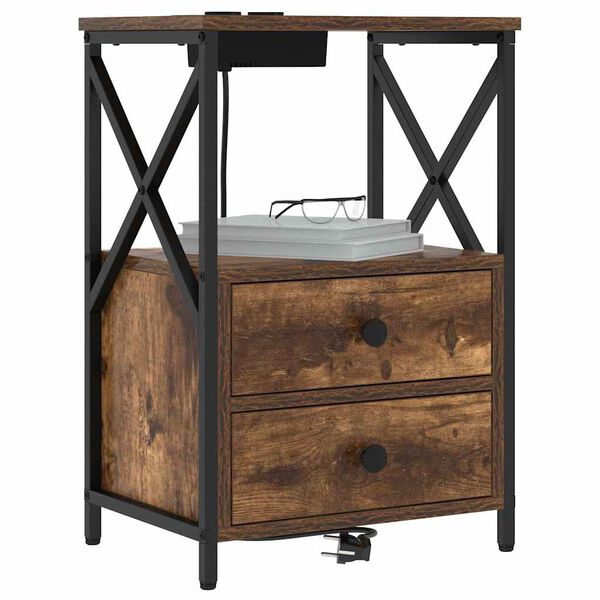 vidaXL Nachtkastje 2 pcs Gerookt eiken 40 x 31 x 60 cm Bewerkt hout