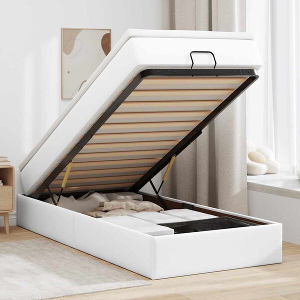 vidaXL Ottoman bed met matras 100x200cm kunstleer wit
