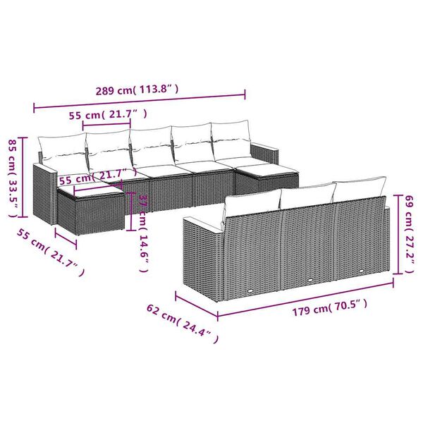 vidaXL 10-delige Loungeset met kussens poly rattan zwart