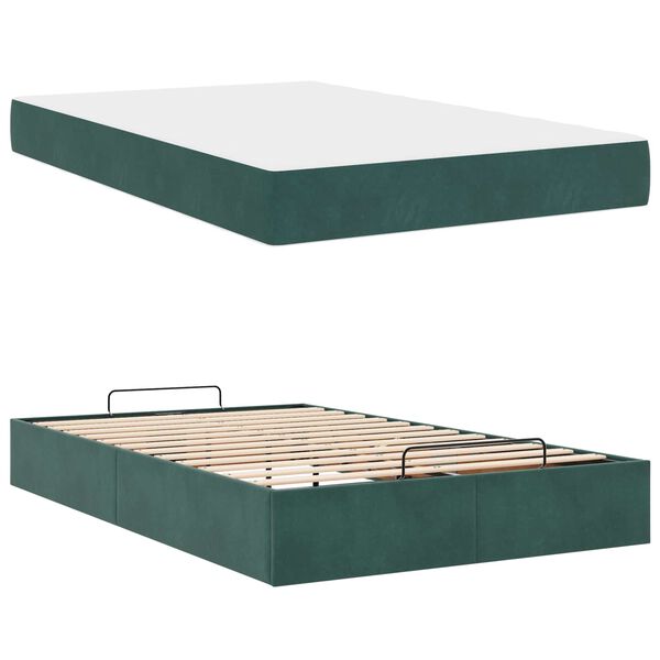 vidaXL Bedframe met matras met opslag Donkergroen 140 x 190 cm Fluweel