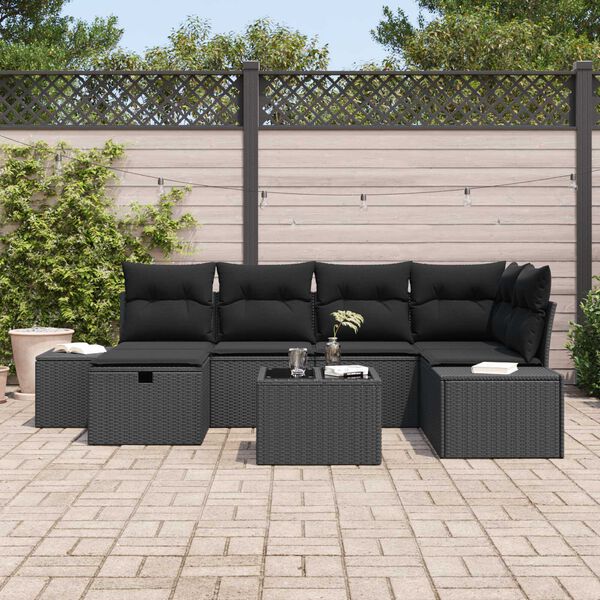 vidaXL Tuin Sofa Set met kussen 7 pcs Zwart poly rattan