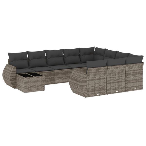 vidaXL 11-delige Loungeset met kussens poly rattan grijs
