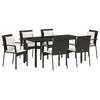 vidaXL Tuin eettafelset met kussen 7 pcs Zwart poly rattan
