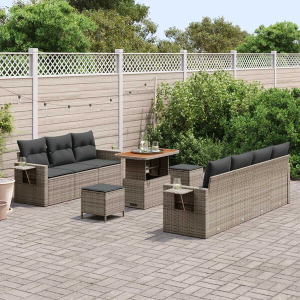vidaXL Tuin Sofa Set 10 pcs Grijs Poly rattan en gepoedercoat staal