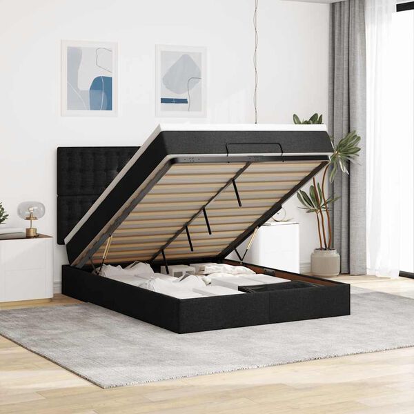vidaXL Ottoman bed met matras en LED's 140x190cm stof zwart