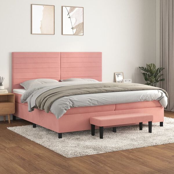 vidaXL Boxspring met matras fluweel roze 200x200 cm