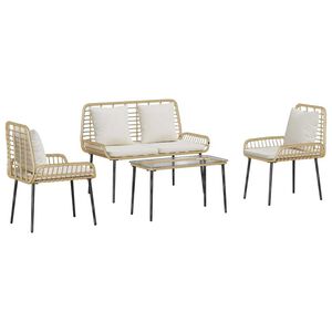 vidaXL Tuinmeubelset met kussen 4 pcs Zwart en Cr&egrave;me poly rattan