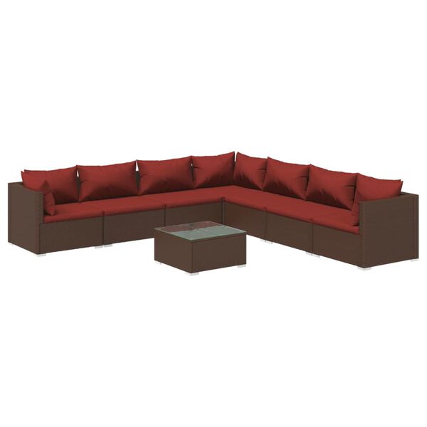 vidaXL 8-delige Loungeset met kussens poly rattan bruin