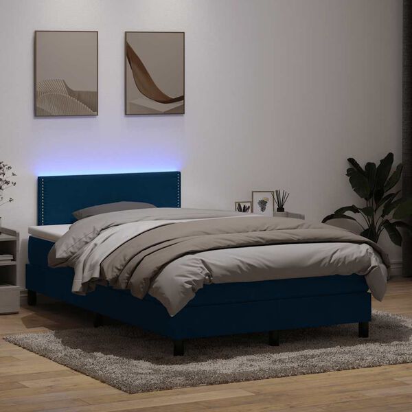 vidaXL Boxspring met matras en LED fluweel donkerblauw 120x210 cm