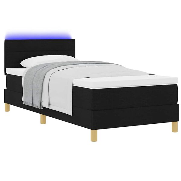vidaXL LED Box Spring Bed met matras met LED Zwart 90 x 190 cm Stof
