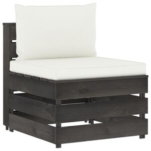 vidaXL Middenbank sectioneel met kussens grijs ge&iuml;mpregneerd hout