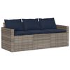 vidaXL Tuinbank 3-zits met kussens poly rattan grijs