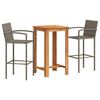 vidaXL 3-delige Tuinbarset massief acaciahout en poly rattan grijs