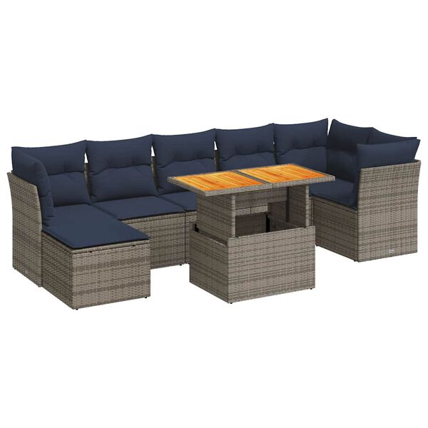 vidaXL 8-delige Loungeset met kussens poly rattan grijs