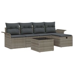 vidaXL Tuinbankenset met kussen met opslag 6 pcs Grijs poly rattan