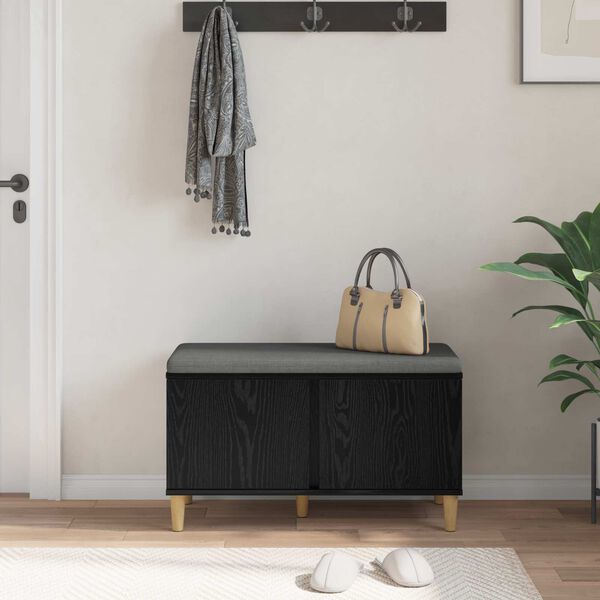 vidaXL Halbank met kussen met opslag Zwart Eiken 80 x 38 x 46 cm