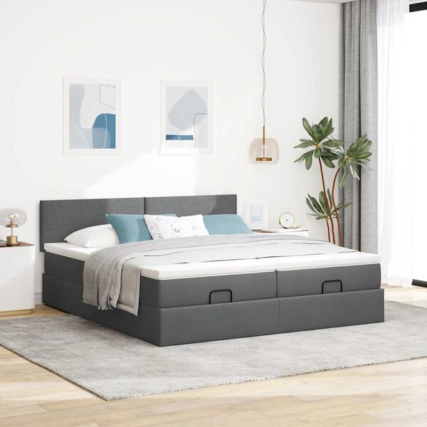 vidaXL Ottoman bed met matrassen 180x200cm stof donkergrijs
