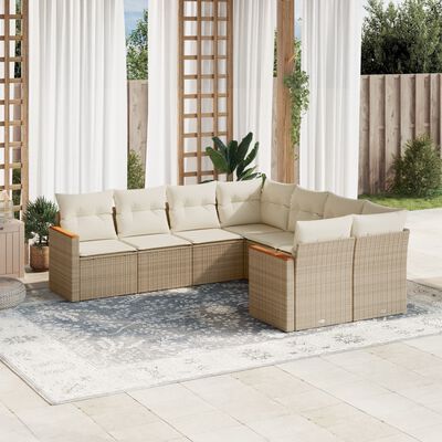 vidaXL 8-delige Loungeset met kussens poly rattan beige