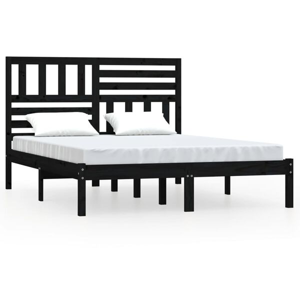 vidaXL Bedframe massief grenenhout zwart 140x190 cm
