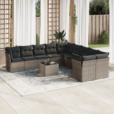 vidaXL 11-delige Loungeset met kussens poly rattan grijs