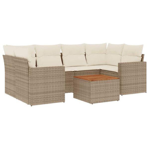 vidaXL 7-delige Loungeset met kussens poly rattan beige