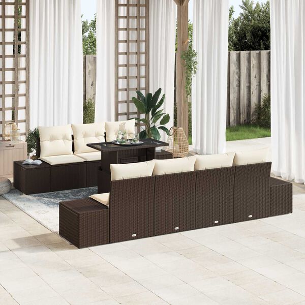 vidaXL Tuin Sofa Set met kussen 8 pcs Bruin en Cr&egrave;me