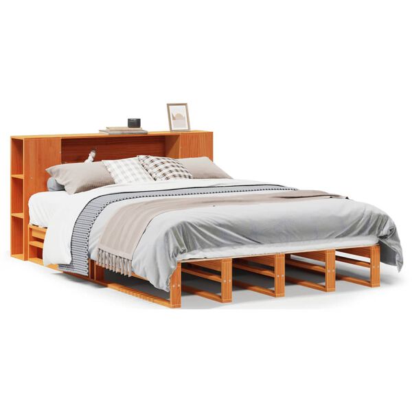 vidaXL Bed met boekenkast zonder matras hout wasbruin 150x200 cm